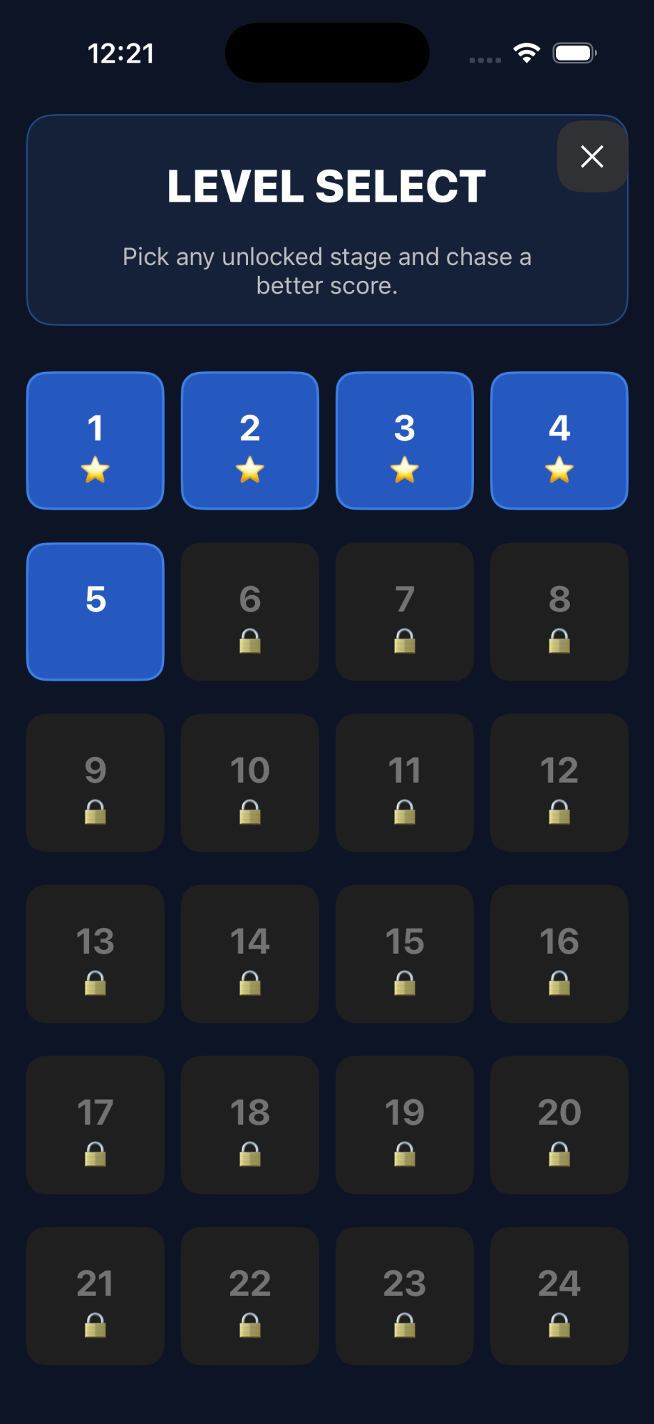 Orb Flow level select screen